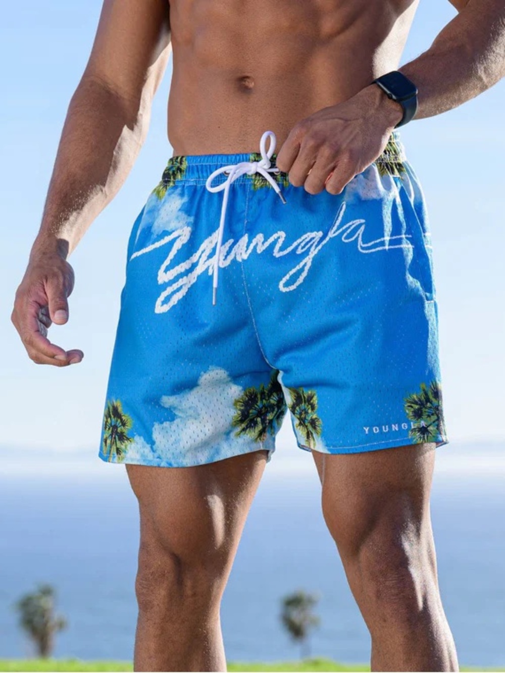 YoungLA The Block Party Mesh Gym Shorts in Above the Clouds – Size Medium